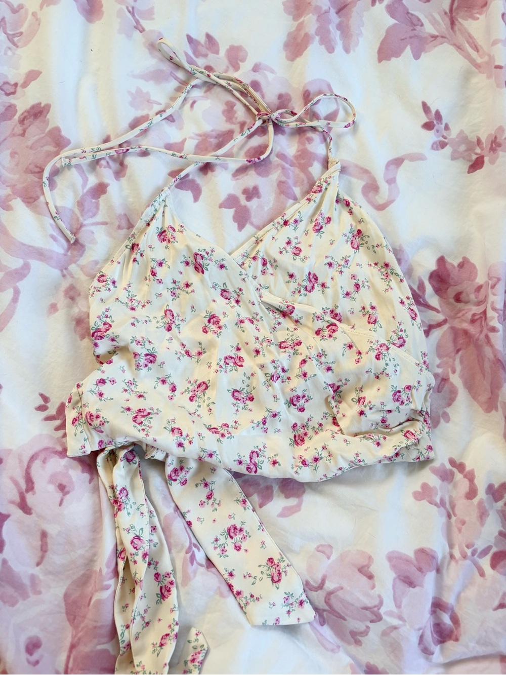 Zara pink floral tie top